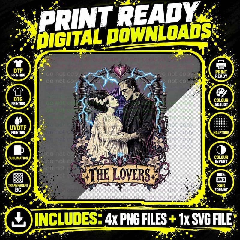 Bride of Frankenstein 1935 Vintage Tarot Card Gothic Png SVG Digital Bundle