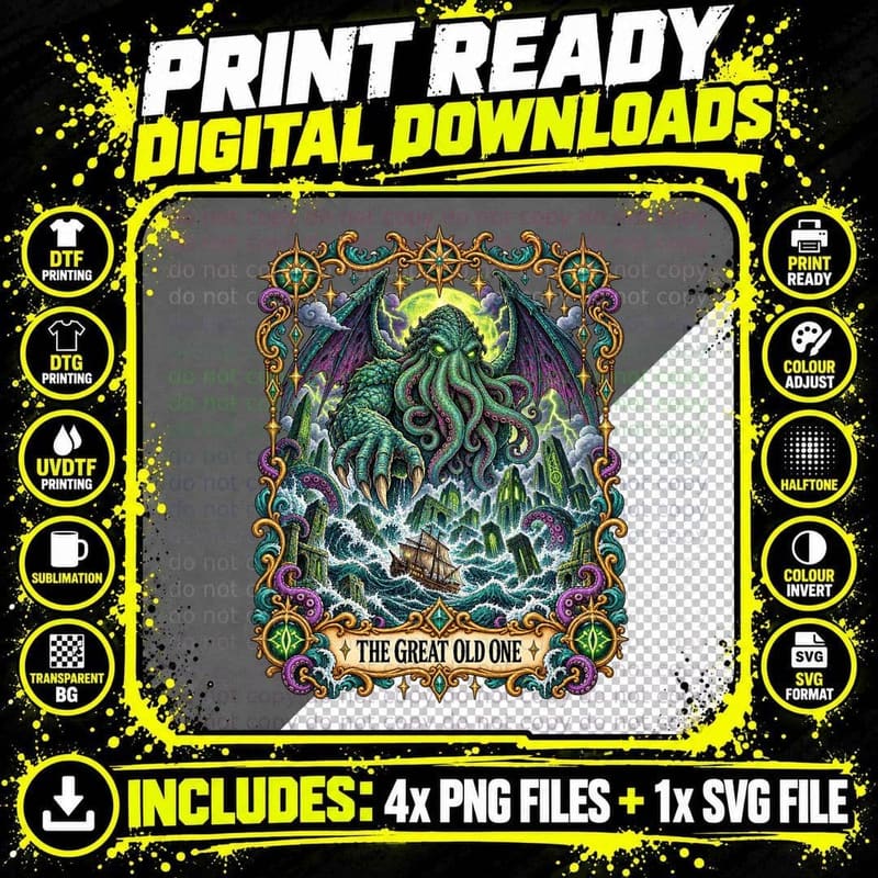 Cthulhu Gothic Tarot Card H P Lovecraft Great Old One Png SVG Digital Bundle