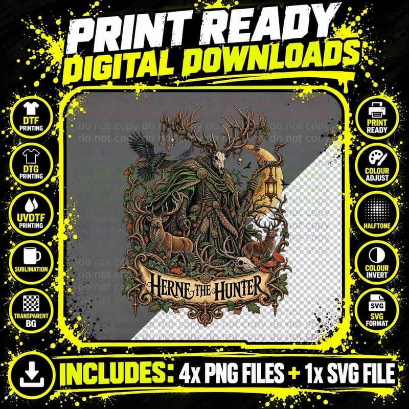 Herne the Hunter Gothic Tarot Card British Folklore Png SVG Digital Bundle