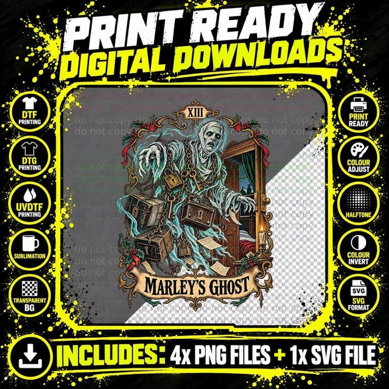 Marley's Ghost A Christmas Carol Gothic Tarot Card Png SVG Digital Bundle