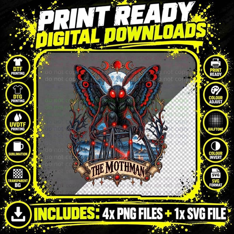 Mothman Gothic Tarot Card Point Pleasant West Virginia Png SVG Digital Bundle