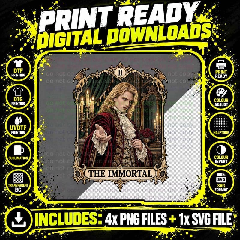 The Immortal Vintage Tarot Card Gothic Vampire Horror Png SVG Digital Bundle