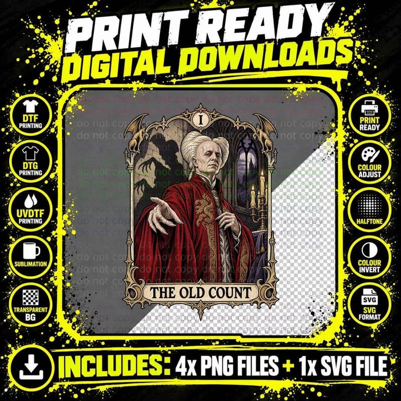 The Old Count Vintage Tarot Card Gothic Vampire Horror Png SVG Digital Bundle
