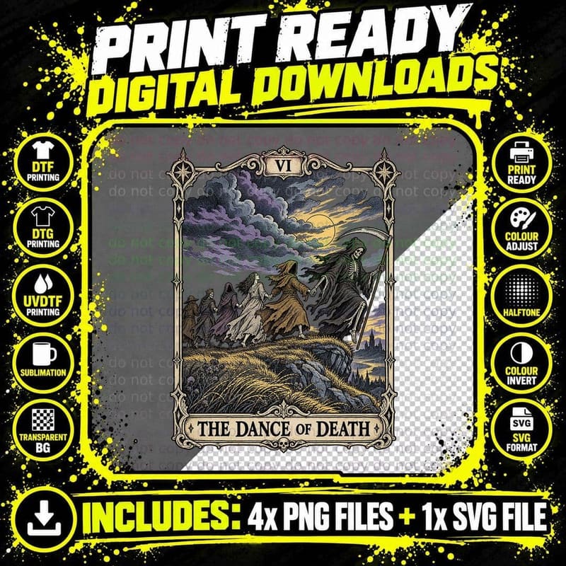 The Seventh Seal Vintage Tarot Dance of Death Ingmar Png SVG Digital Bundle