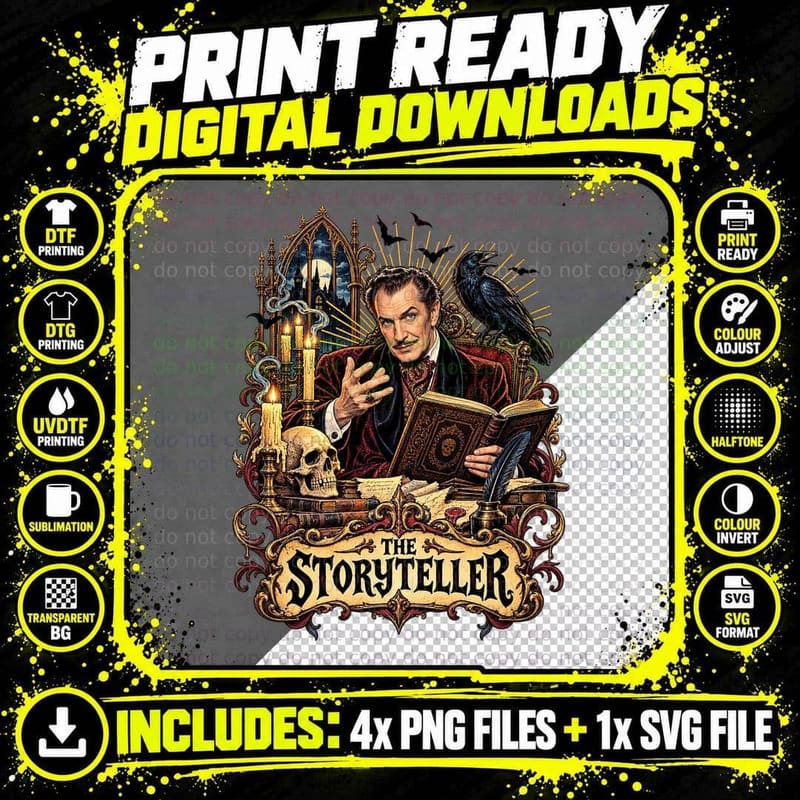 Vincent Price Edgar Allan Poe Vintage Tarot Card Gothic Png SVG Digital Bundle