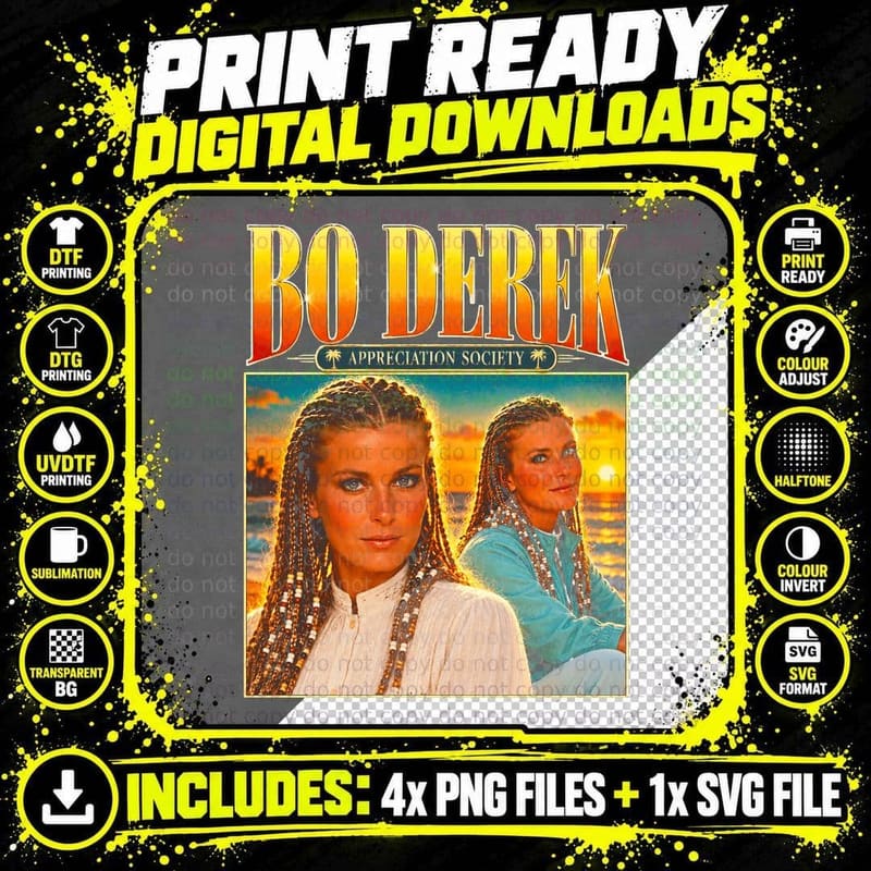 Bo Derek 1979 Vintage Celebrity Appreciation Society Png SVG Digital Bundle