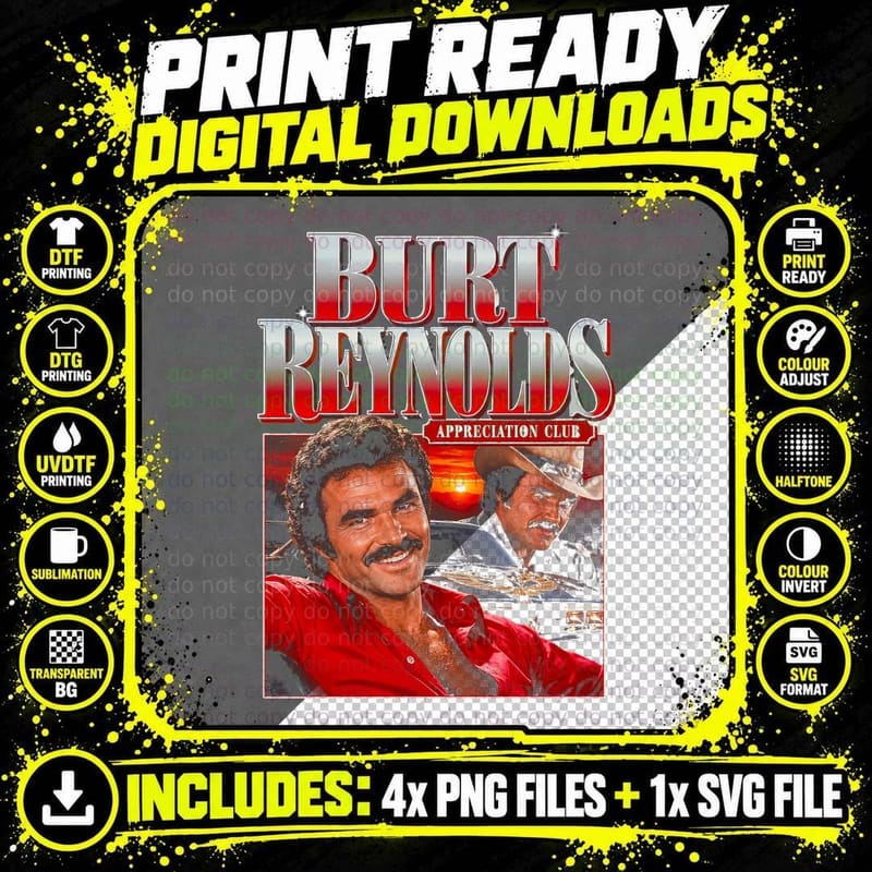 Burt Reynolds Smokey Bandit Retro 70s Actor Appreciation Png SVG Digital Bundle