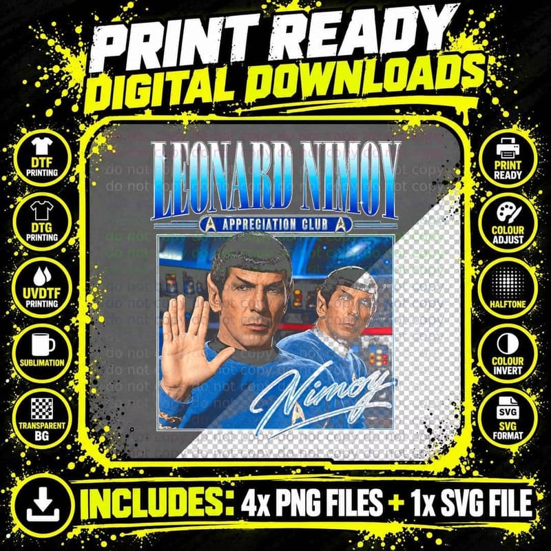 Leonard Nimoy Appreciation Vintage Retro Sci Fi Icon Png SVG Digital Bundle