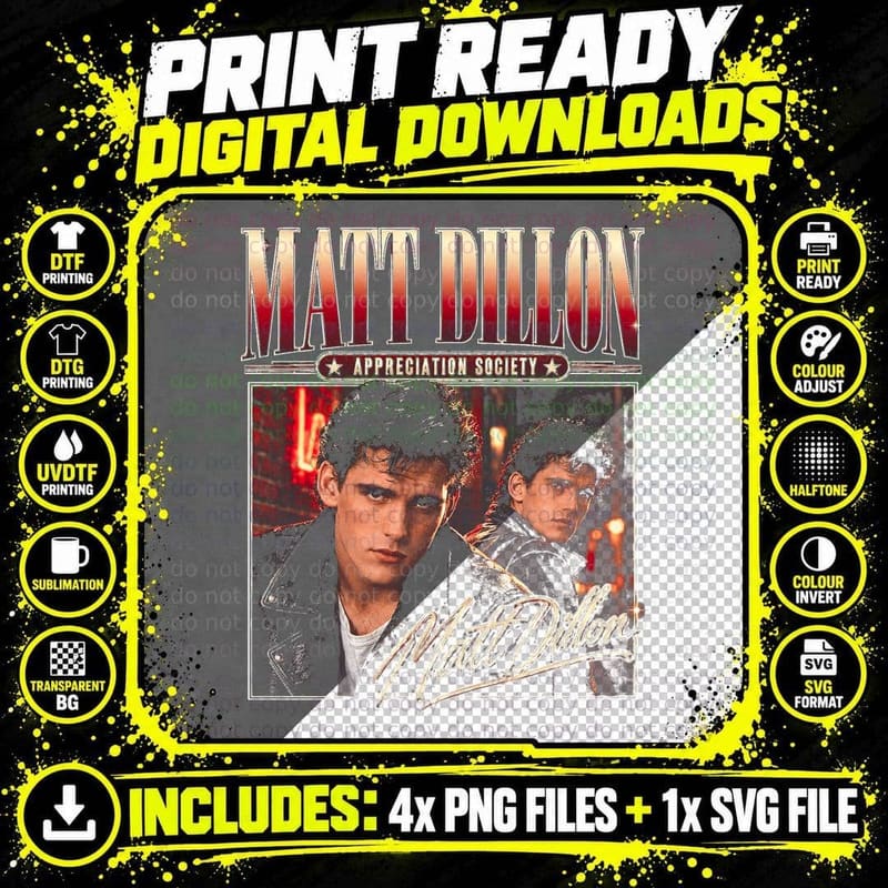 Matt Dillon Outsiders Retro 80s Film Appreciation Png SVG Digital Bundle