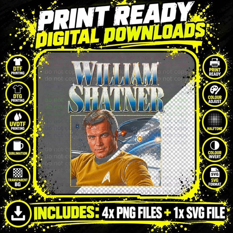 William Shatner Appreciation Vintage Retro Sci Fi Icon Png SVG Digital Bundle