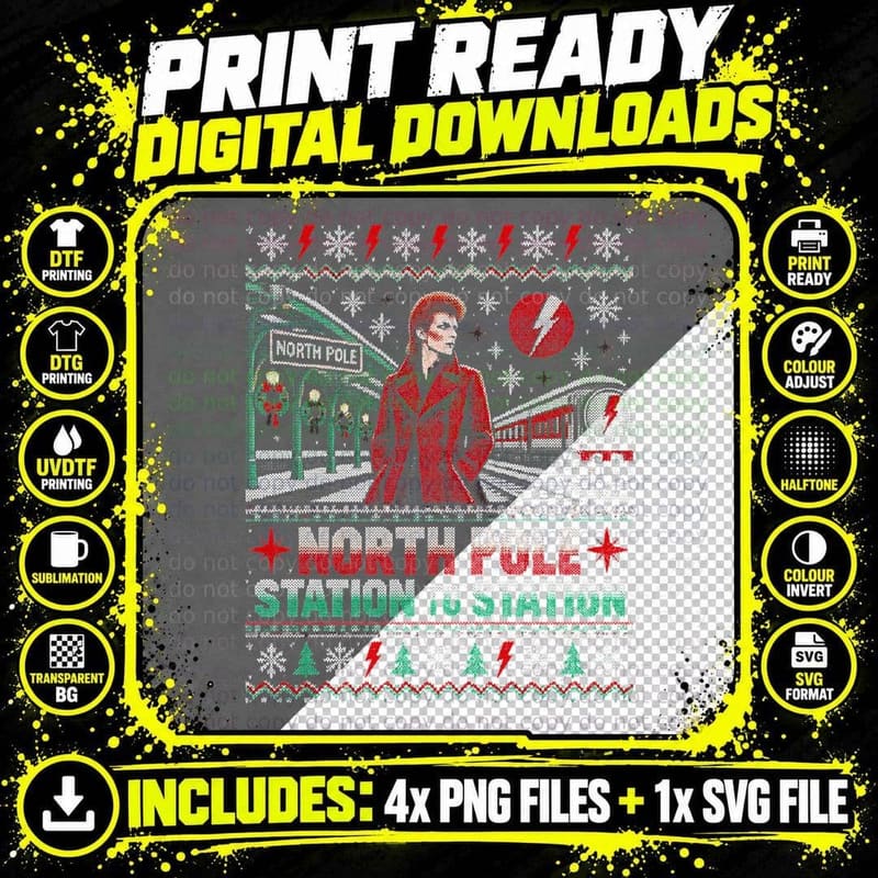 David Bowie Station to Station Ugly Sweater Christmas Png SVG Digital Bundle