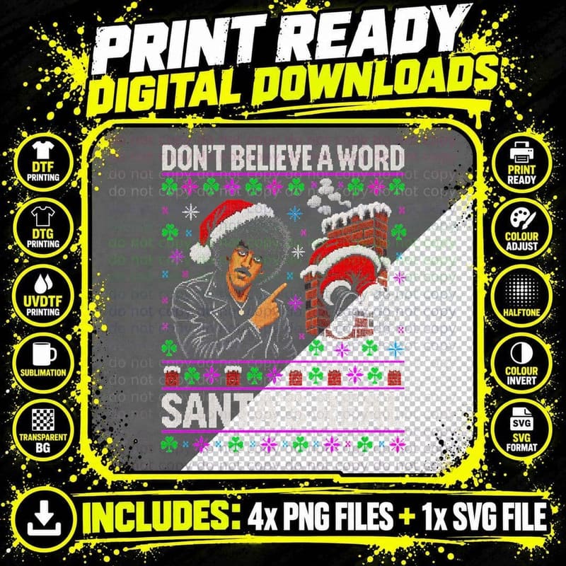 Phil Lynott Santa's Real Christmas Sweater Thin Lizzy Png SVG Digital Bundle