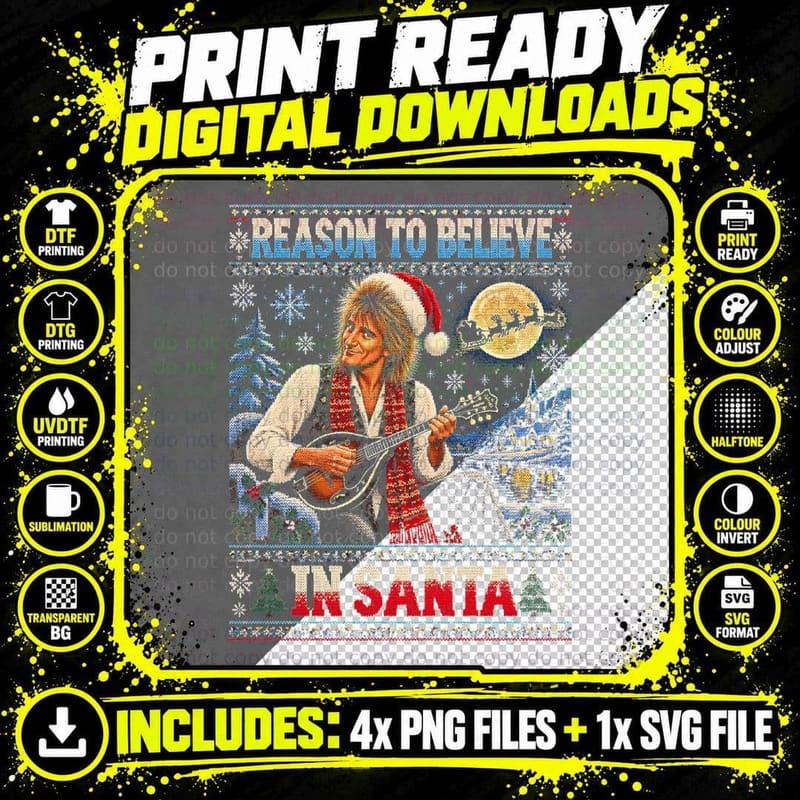 Rod Stewart Reason To Believe In Santa Christmas Sweater Png SVG Digital Bundle