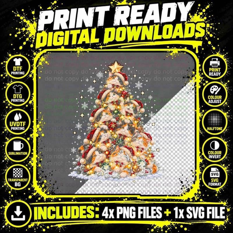 The Calico Christmas Crew Calico Cat Christmas Tree Cat Png SVG Digital Bundle