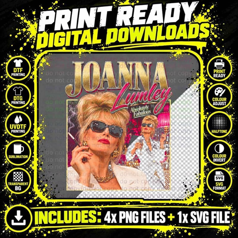 Joanna Lumley Absolutely Fabulous Retro British Sitcom Png SVG Digital Bundle
