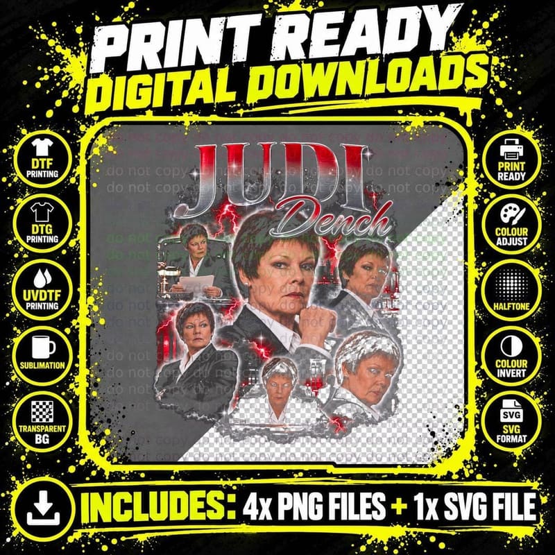 Judi Dench Retro British Actress Movie Bootleg Gift for Png SVG Digital Bundle
