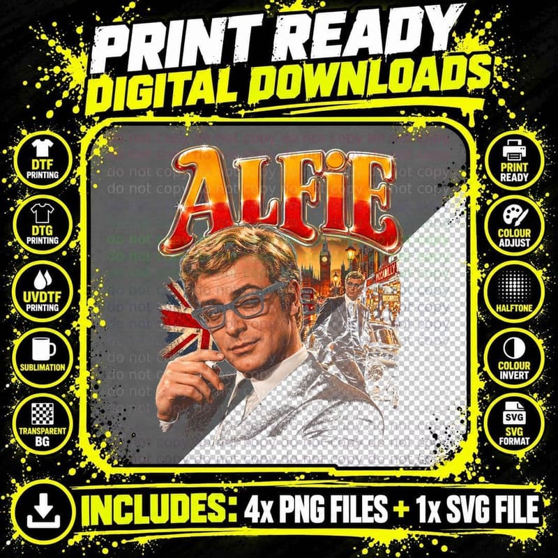 Michael Caine Alfie Retro 60s British Movie Bootleg Gift Png SVG Digital Bundle
