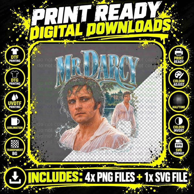 Mr Darcy Pride and Prejudice Retro British Drama Bootleg Png SVG Digital Bundle