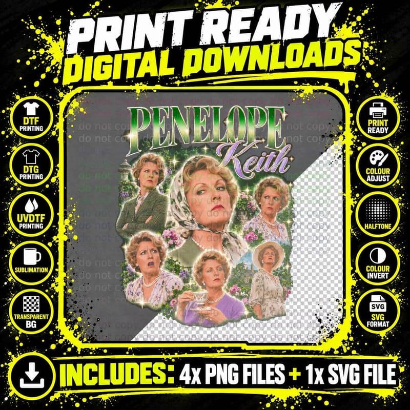Penelope Keith Retro British Sitcom Bootleg Gift for Fan Png SVG Digital Bundle