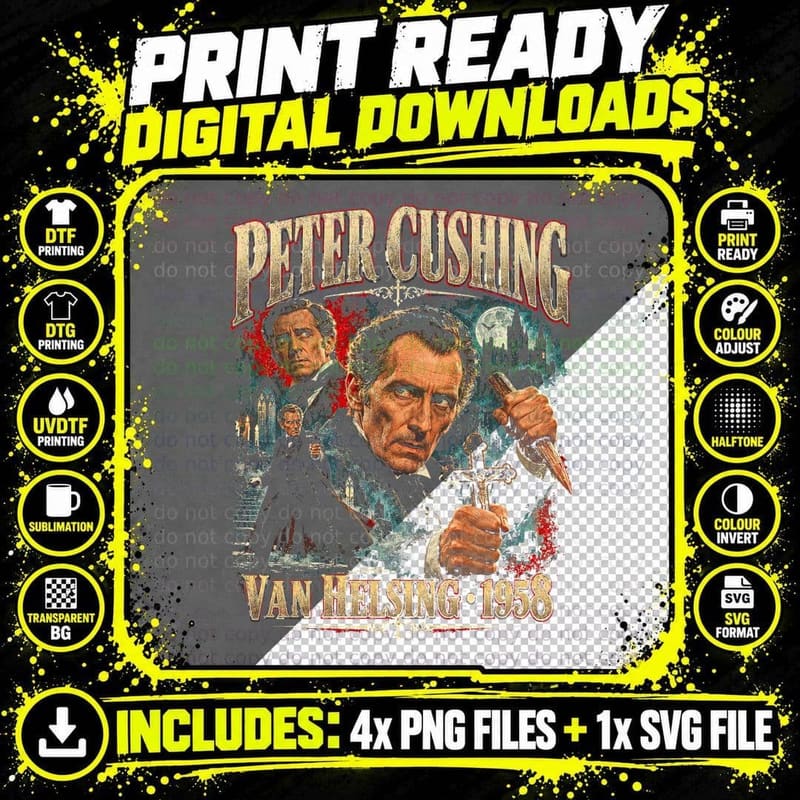 Peter Cushing Van Helsing 1958 Hammer Horror Retro Png SVG Digital Bundle