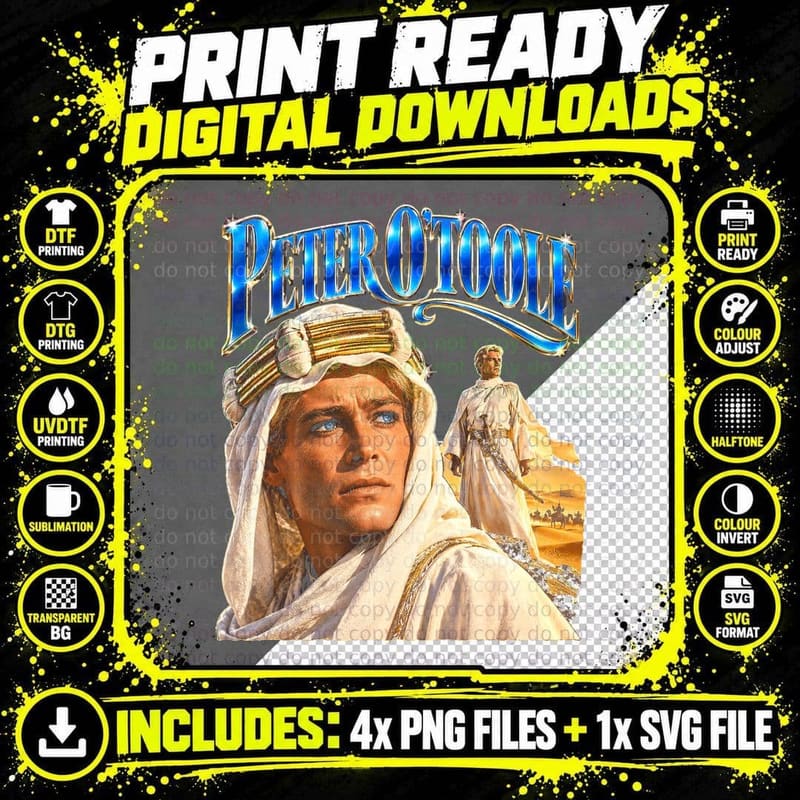 Peter OToole Lawrence of Arabia Retro Epic Movie Bootleg Png SVG Digital Bundle