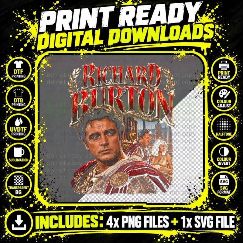 Richard Burton Retro Welsh Actor Epic Movie Bootleg Gift Png SVG Digital Bundle