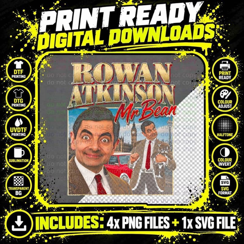 Rowan Atkinson Mr Bean Retro British Comedy Bootleg Gift Png SVG Digital Bundle