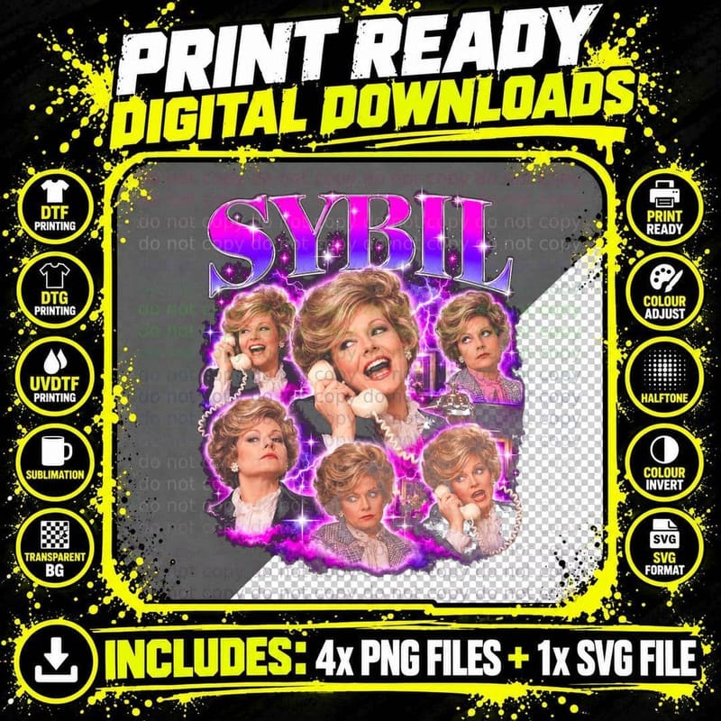 Sybil Fawlty Towers Prunella Scales Retro British Sitcom Png SVG Digital Bundle