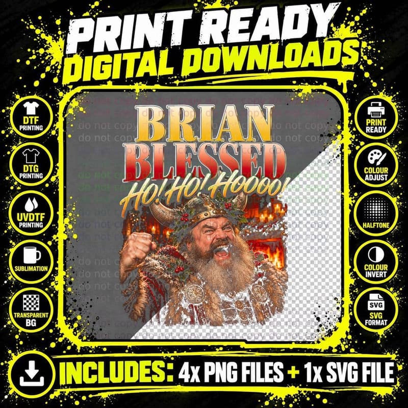 Brian Blessed Ho Ho Hooo Christmas Viking Santa Halftone Png SVG Digital Bundle