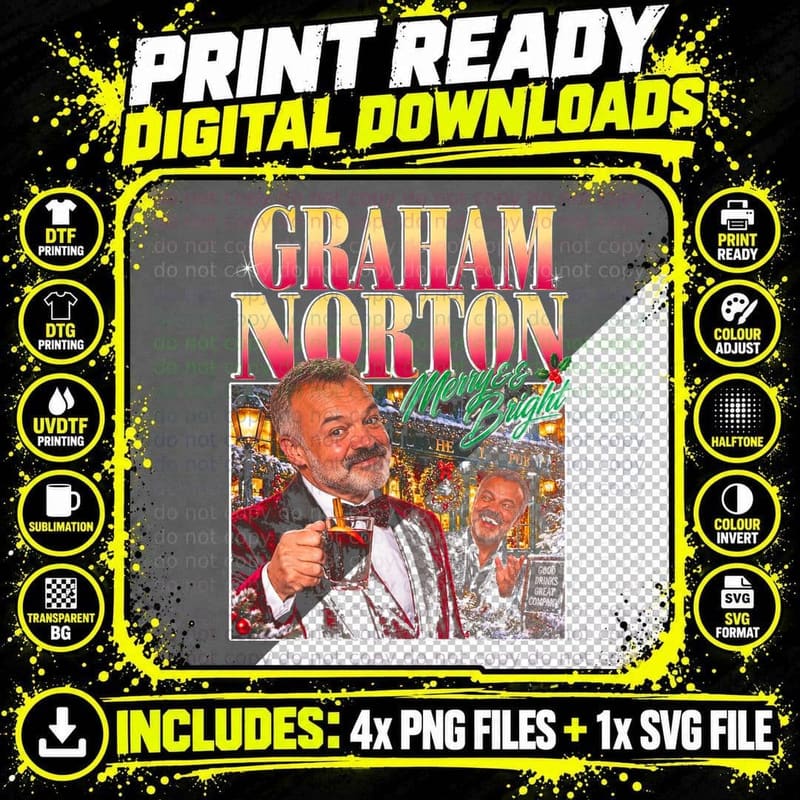 Graham Norton Merry Bright Christmas Chat Show Gift Png SVG Digital Bundle