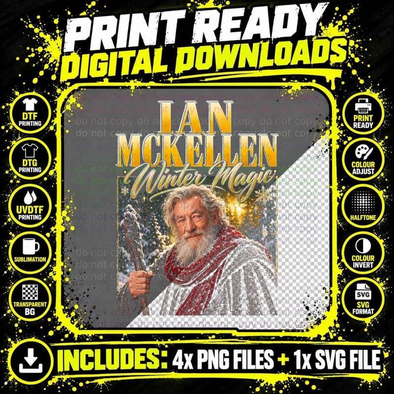 Ian McKellen Winter Magic Christmas Wizard Appreciation Png SVG Digital Bundle