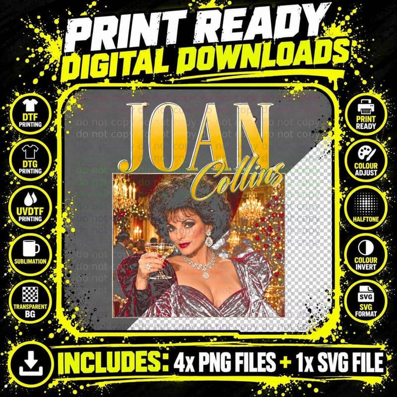 Joan Collins Christmas Glamour Champagne Appreciation Png SVG Digital Bundle