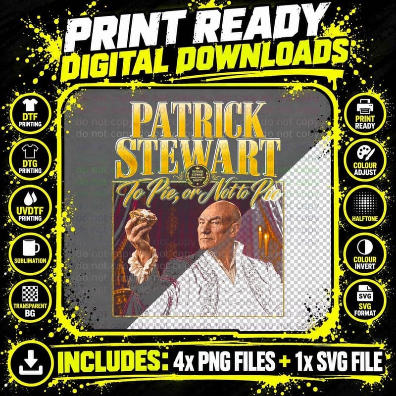 Patrick Stewart To Pie Or Not To Pie Christmas Halftone Png SVG Digital Bundle