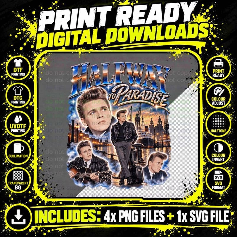 Billy Fury Retro Airbrush Halfway to Paradise 1961 Png SVG Digital Bundle