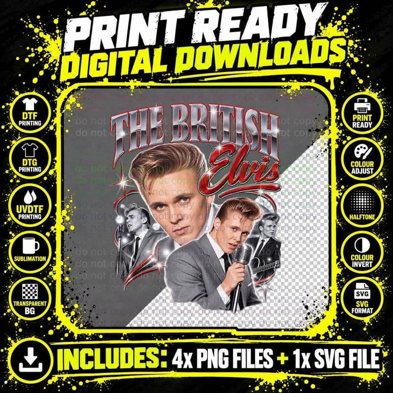 Billy Fury Retro Airbrush The British Elvis 1962 Vintage Png SVG Digital Bundle