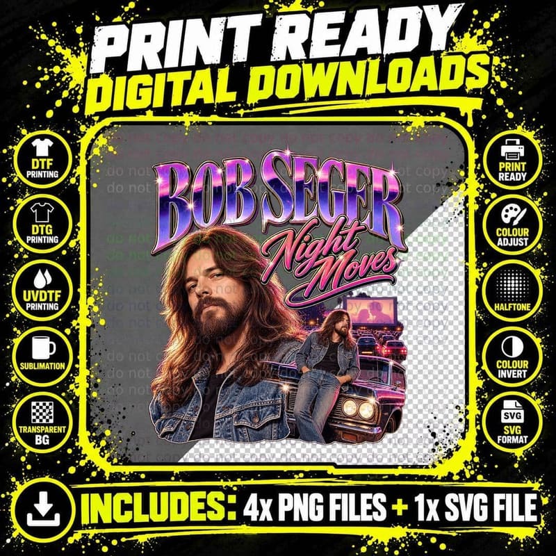 Bob Seger Night Moves Vintage 1976 Classic Rock Music Png SVG Digital Bundle