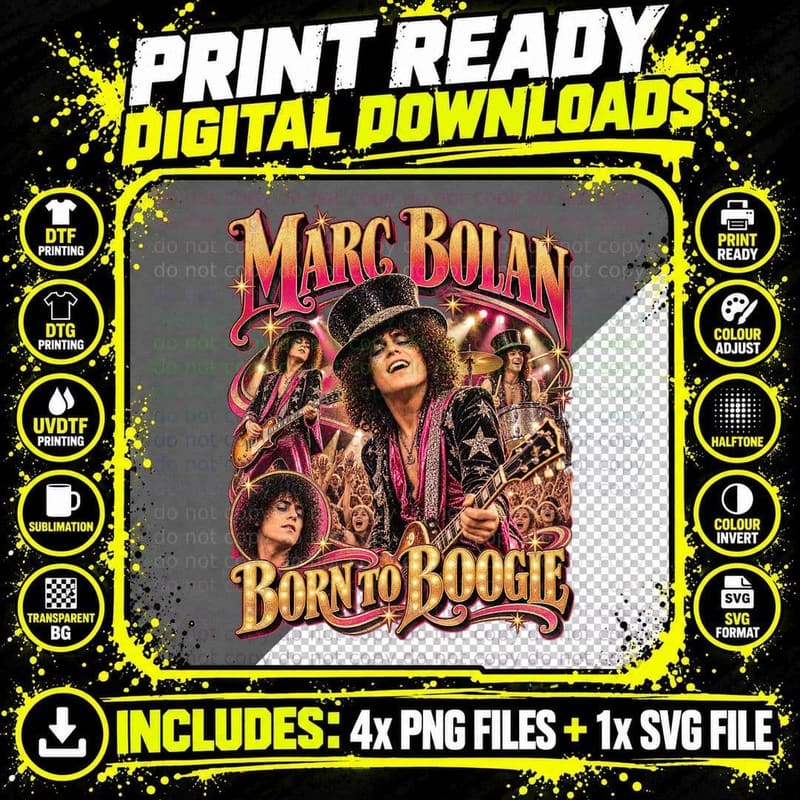 Born to Boogie Vintage Marc Bolan T Rex 1972 Glam Rock Png SVG Digital Bundle