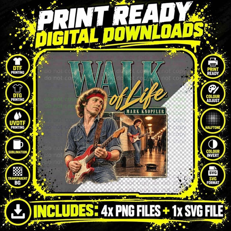 Dire Straits Walk of Life Vintage Mark Knopfler 80s Rock Png SVG Digital Bundle