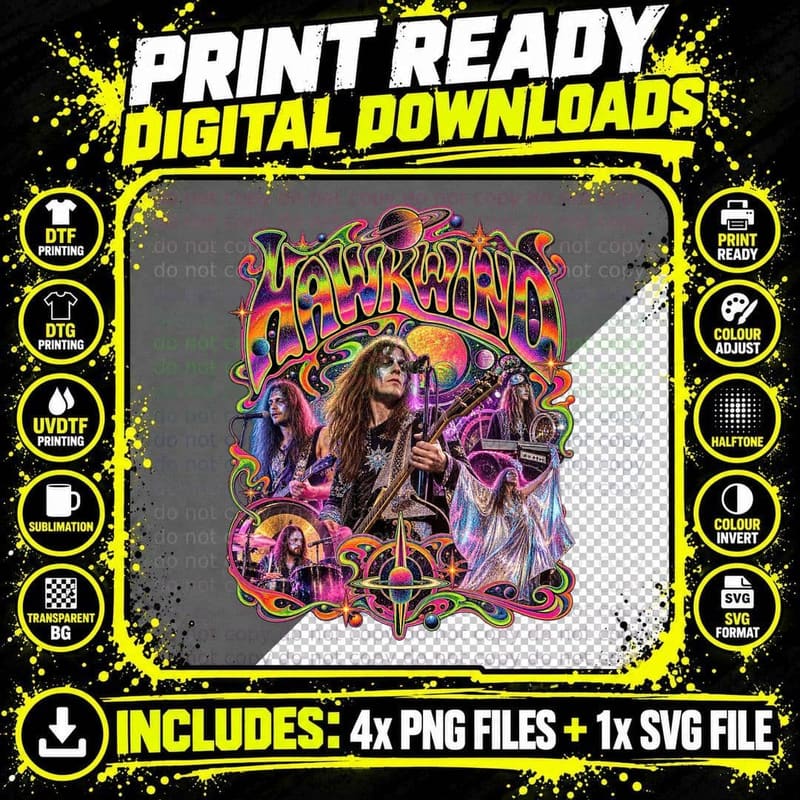 Hawkwind Vintage Psychedelic Space Rock 1972 Live Png SVG Digital Bundle