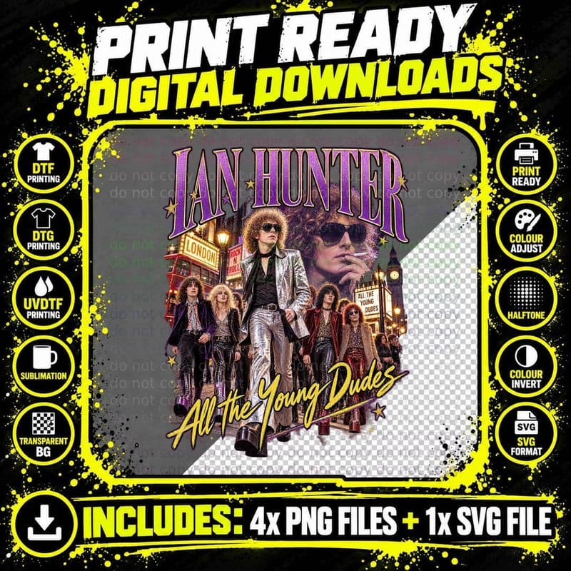 Ian Hunter All the Young Dudes Vintage 70s Glam Rock Png SVG Digital Bundle