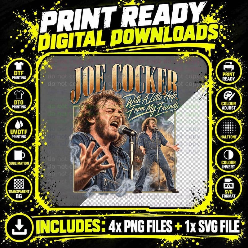 Joe Cocker With a Little Help From My Friends Vintage Png SVG Digital Bundle