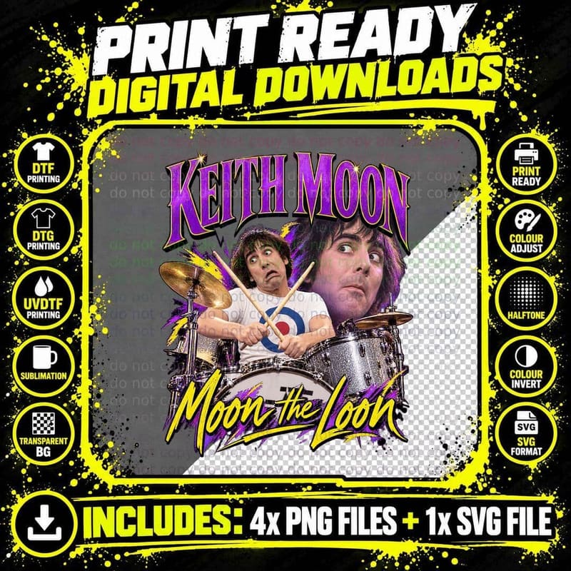 Keith Moon Vintage Moon The Loon The Who Drummer Retro Png SVG Digital Bundle