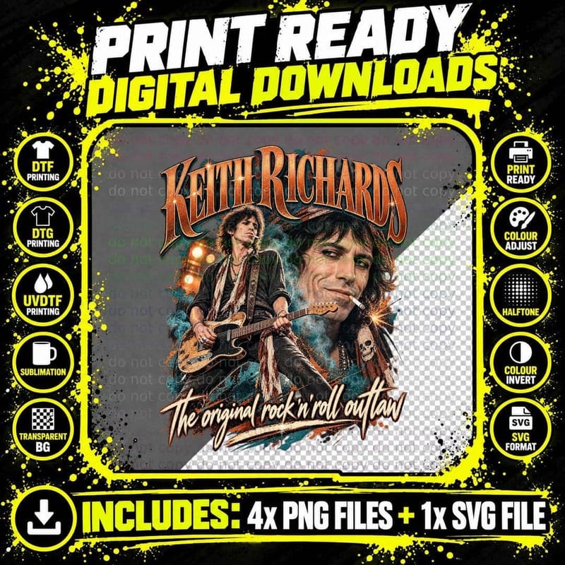 Keith Richards Vintage Rolling Stones Guitarist 70s Rock Png SVG Digital Bundle