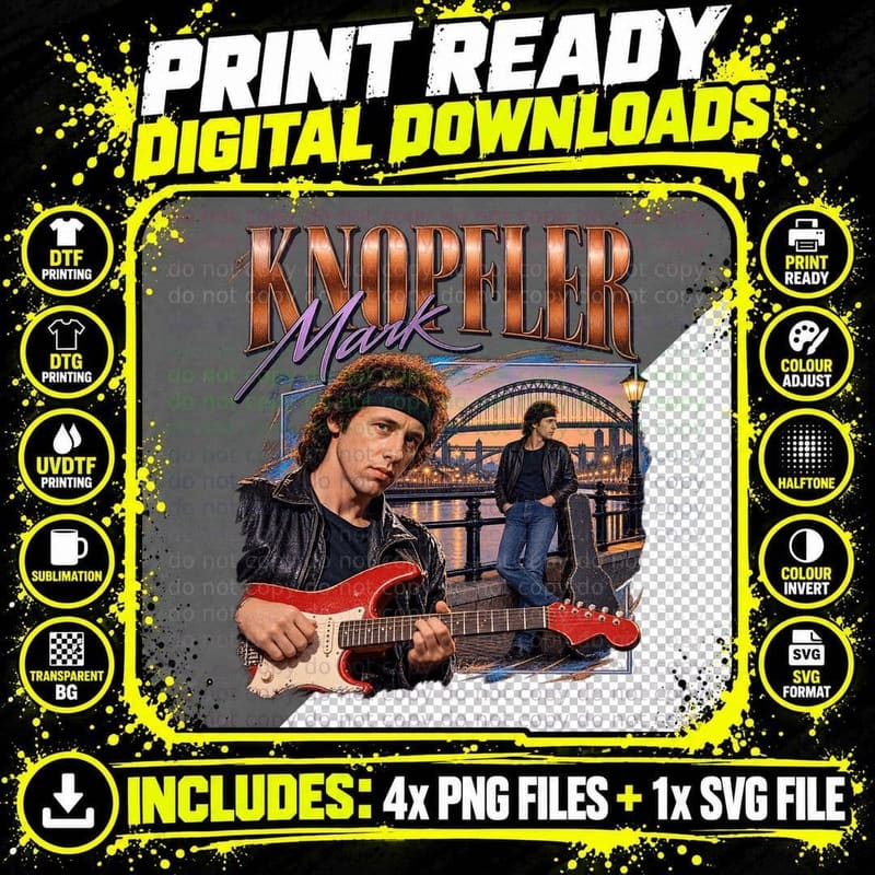 Mark Knopfler Vintage Tyneside Classic Rock Guitar Retro Png SVG Digital Bundle