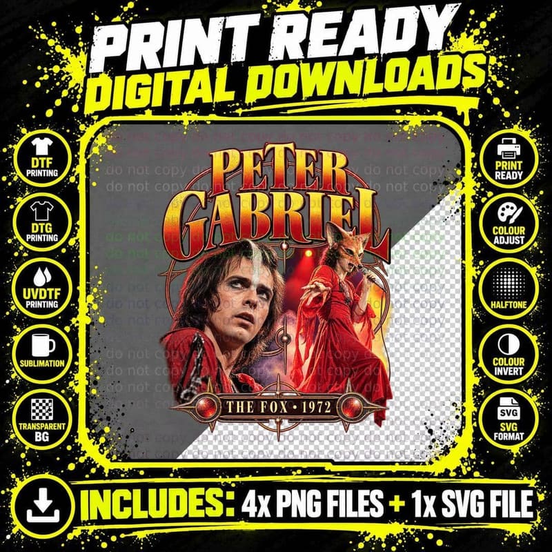 Peter Gabriel The Fox 1972 Genesis Vintage Prog Rock Png SVG Digital Bundle