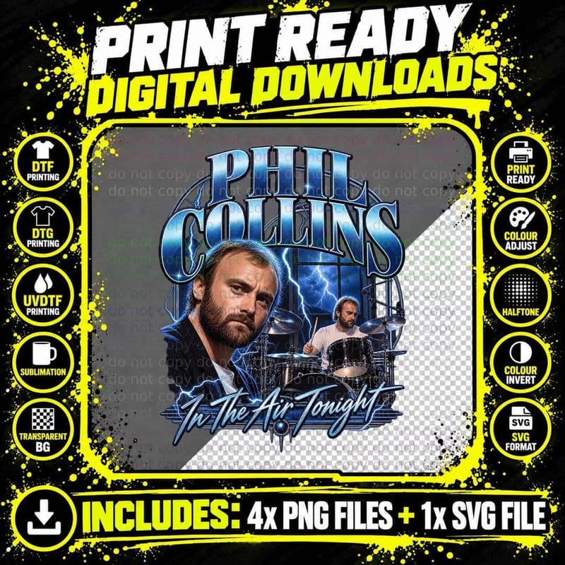 Phil Collins In the Air Tonight Vintage 80s Rock Music Png SVG Digital Bundle