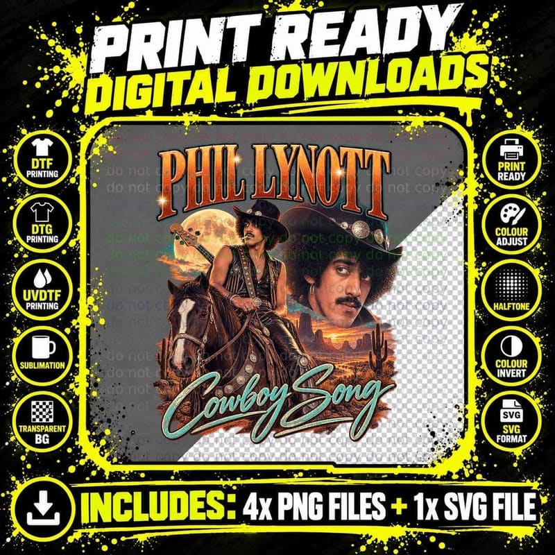 Phil Lynott Cowboy Song Thin Lizzy Vintage 70s Rock Png SVG Digital Bundle