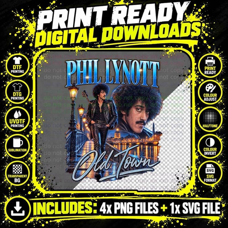 Phil Lynott Old Town Thin Lizzy Vintage 80s Irish Rock Png SVG Digital Bundle