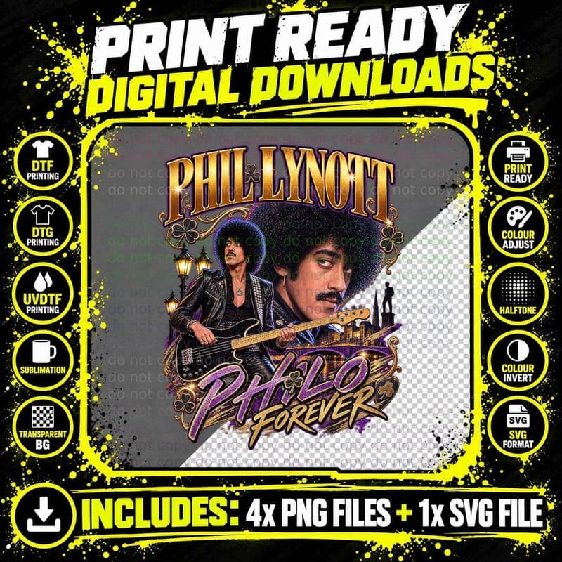 Phil Lynott Philo Forever Thin Lizzy Vintage Irish Rock Png SVG Digital Bundle