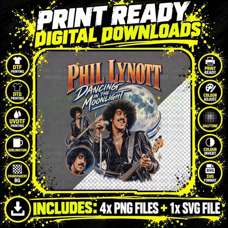 Phil Lynott Vintage Dancing in the Moonlight Thin Lizzy Png SVG Digital Bundle